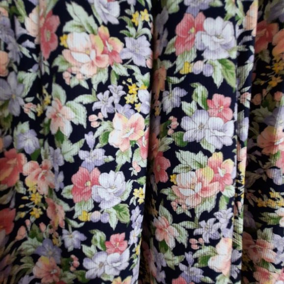 Talbots Petites Navy Blue Floral Full Pleated Cotton Midi / Maxi Skirt Size 4P - Picture 3 of 6